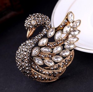 Custom Vintage Women Jewelry Full Crystal Swan Brooch