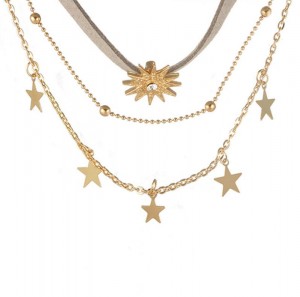 Lady Accessory Most Popular Gold Plated Star Pendant Multilayered Necklace for Women