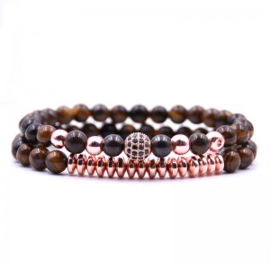 Latest Arrival Rose Gold Copper Bead Mixed Natural Stone Lava Stone Beaded Bracelet Set