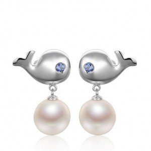 New designs white gold dolphin shape pearl dangle stud earrings
