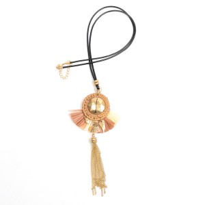 WENZHE Rattan Weave Raffia Tassel Pendant Necklace