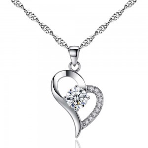 Jewelry Hot sale Fashion latest design custom crystal silver pendant copper alloy zircon love cute heart necklace for women