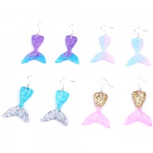 European and American Hot Products Glitter Mermaid Tail Resin Dangle Drop Earrings Sea Jewelry