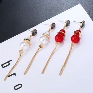 Fashion Pearl Earrings Design Rhinestone Gold Long Tassel Earrings
