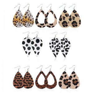 WENZHE Fashion trend wool face leopard imitation leather earrings animal skin drop hollow leather earrings