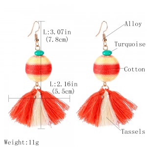 New Arrival Tassel Earrings Bohemian Fashion Turquoise Bead Thread Ball Tassel Drop Earrings