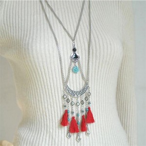 Bohemia retro tassels pendant long chain women body necklace jewelry