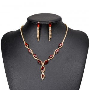 WENZHE New High Quality Dubai 18K Gold Plated Red Crystal Women Bridal Wedding Jewelry Set