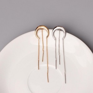 Gold plated horn shape earring metal crescent chain tassel earrings