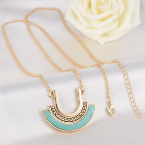 Fashion Vintage Women Gold Plated Geometric U Shape Turquoise Stone Pendant Necklace