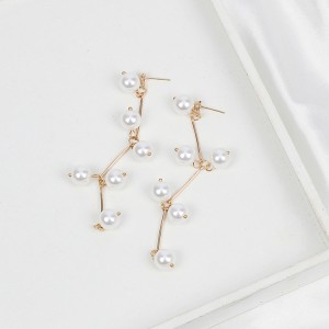 Fashion Earrings New Design Gold Plated Long Pearl Tassel Earrings