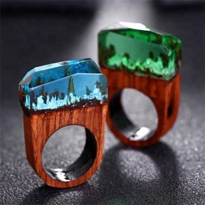 New retro jewelry wooden ring secret forest creative resin couple rings wholesale