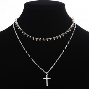 Latest Design Gold Glass Beads Chain Multilayer Cross Pendant Necklace For Women