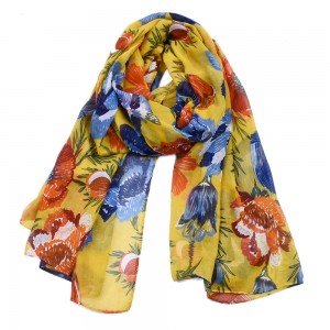 WENZHE New Style Satin Printed Leaf Flower Scarf Women Colorful Shawl Beach Towel Scarf