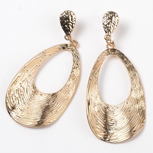 Women Gold Plated Geometric Textured Metal Circle Pendant Round Metal Stud Earrings