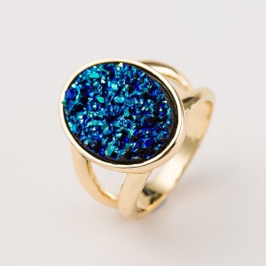 Wholesale Druzy Quartz Ring Round Natural Druzy Agate Stone Ring Women Jewelry