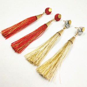 Factory Cheap Wholesale Bohemian Handmade Red Turquoise Long Silk Tassel Earrings