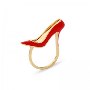 Gold Plated For Women Designer High Heel Shoe Jewelry Brass Enamel Colour Ring