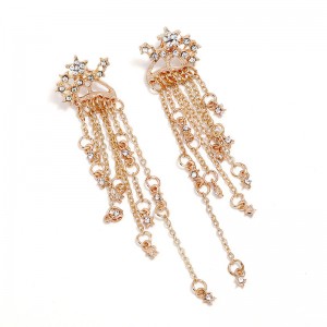 Fashion New Trend Gold/Silver Color Crystal Star Streamlined Long Tassel Earrings For Women Jewelry