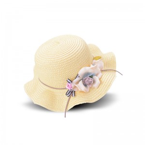 WENZHE Summer Travel Flower Wave Brim Kids Straw Hats