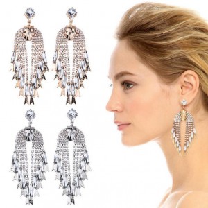 Full crystal long metal chain tassel earrings elegant bride wedding gift