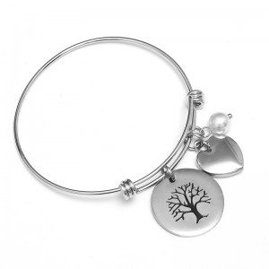 Fashion Custom Engraved Tree of Life Bracelet Stainless Steel Bangle Bracelet for mother’s gift