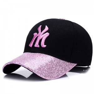 WENZHE New style convex embroidered logo shining sequin women fashion baseball caps