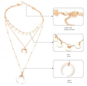 Women Fashion Multilayer Gold Chian Horn Pendant Choker Boho Necklace