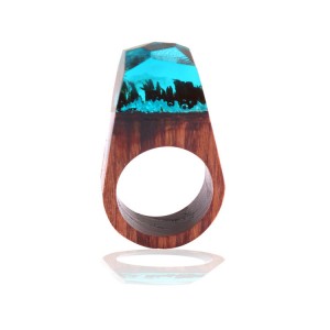 Fashion Wooden Ring Foreign Trade resin Iceberg landscape ring ethnic style wedding ring for women