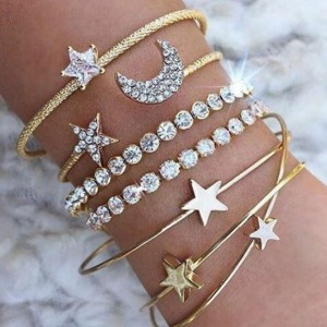 4 Pcs/set Punk Retro Simple Moon Star Heart Crystal Bracelet For Women Party Jewelry Accessories