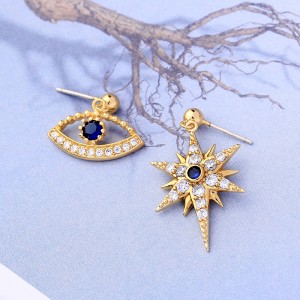 Unique Dangle CZ Star Earrings Asymmetric Stud Earrings Korean Fashion Simple Devil Eye Earrings