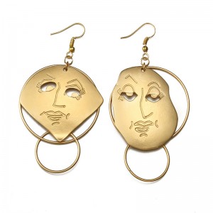 Wholesale Hollow Gold Plated Drop Earring Designs Punk Art Human Face Earrings