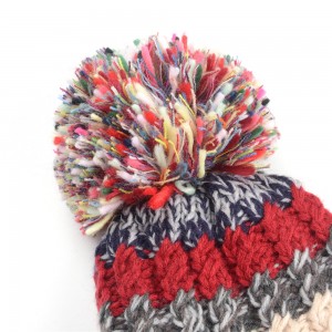 WENZHE Customized Headwear Winter Multicolor Keeping Warm Knitted hat Large Pom Pom Beanie