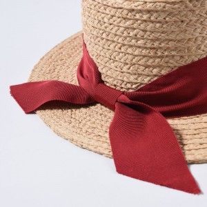 WENZHE Beach Summer Sunscreen Natural Straw Hat with Ribbon Bow