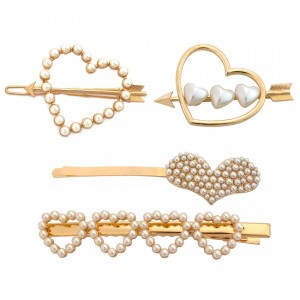 WENZHE Wholesale pearl metal hair barrettes heart shape hair clip for girl