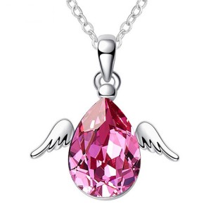 Angel wings multiple colors crystal pendant necklaces