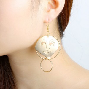 Wholesale Hollow Gold Plated Drop Earring Designs Punk Art Human Face Earrings