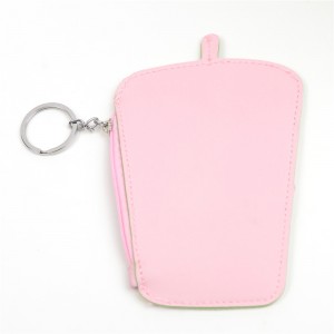 WENZHE Lovely Pink Drink Keychain PU Mini Coin Purse
