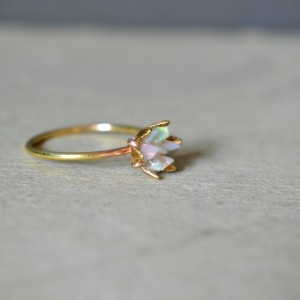 Unique Opal Ring Lotus Flower Ring in Yellow Gold Uncut Opal Engagement Ring Raw Rough Fire Opal Jewelry for Women