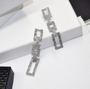 Fashion dangle crystal rectangle earring geometric silver jewelry