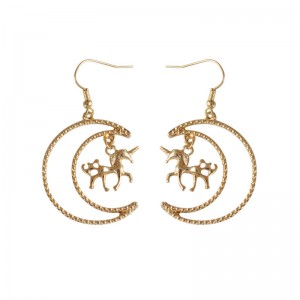 Fashion Japanese style simple moon unicorn gold plated drop earring