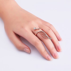 New Arrival Rose Gold Feather Crystal Open Ring Jewelry Exquisite Women Rings