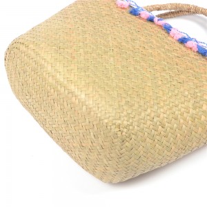 WENZHE Ladies Natural Straw Weaving Handbags Colorful Tassels Straw Beach Bag
