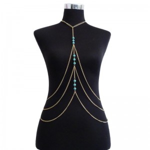 Bohemia Multilayer Turquoise Necklace Metal Sexy Waist Body Golden Chain