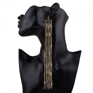 European and American Style 18K Gold Metal Chain Long Tassel Hanging Drop Earring