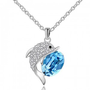 Wenzhe jewelry Sapphire Crystal jewelry High quality Dolphin Fish Pendant Clavicle Chain Necklace