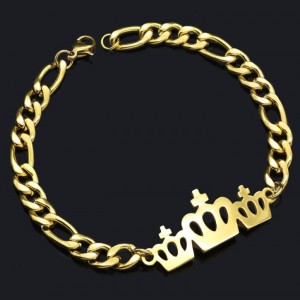 Trendy fashion 18K gold chain crown stainless steel charm bracelet