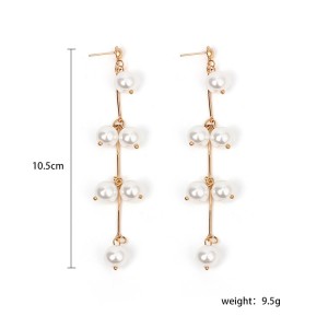 Fashion Earrings New Design Gold Plated Long Pearl Tassel Earrings