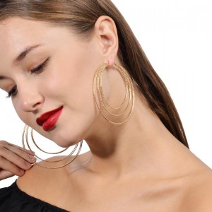 Newest 3 circles multilayer women party jewelry gold plated hoop earring