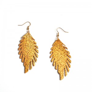 WENZHE New Vintage Leaf-Shaped Leather Sequin Drop  Earrings